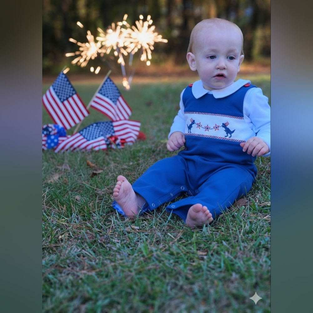 Rylee Faith Designs Dinosaur 4th of July Jon Jon | Boutique Boys Outfit